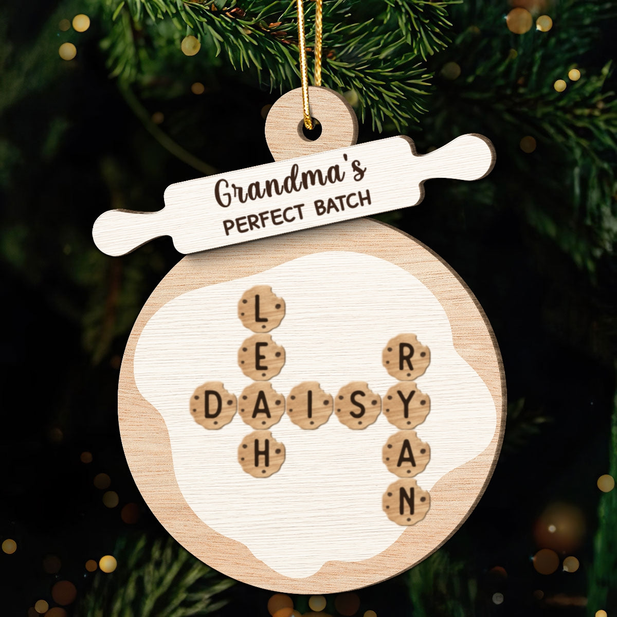 Grandma's Perfect Batch Cookies Crossword Puzzle Personalized 2-Layer Wooden Ornament
