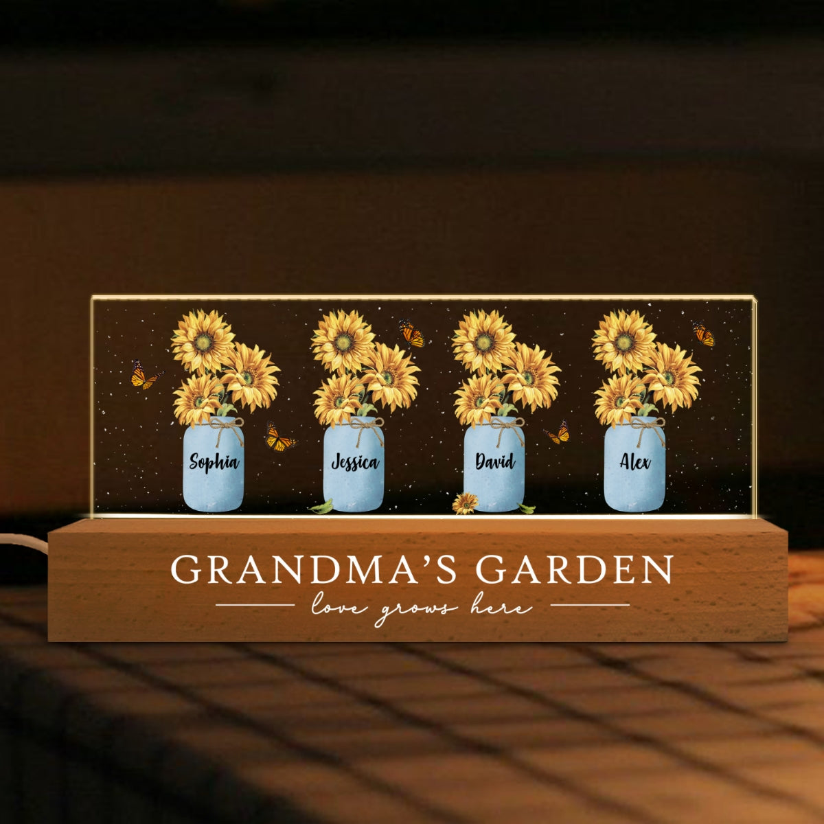 Grandma¡®s Mom Garden Sunflower Personalized Acrylic Block LED Night Light