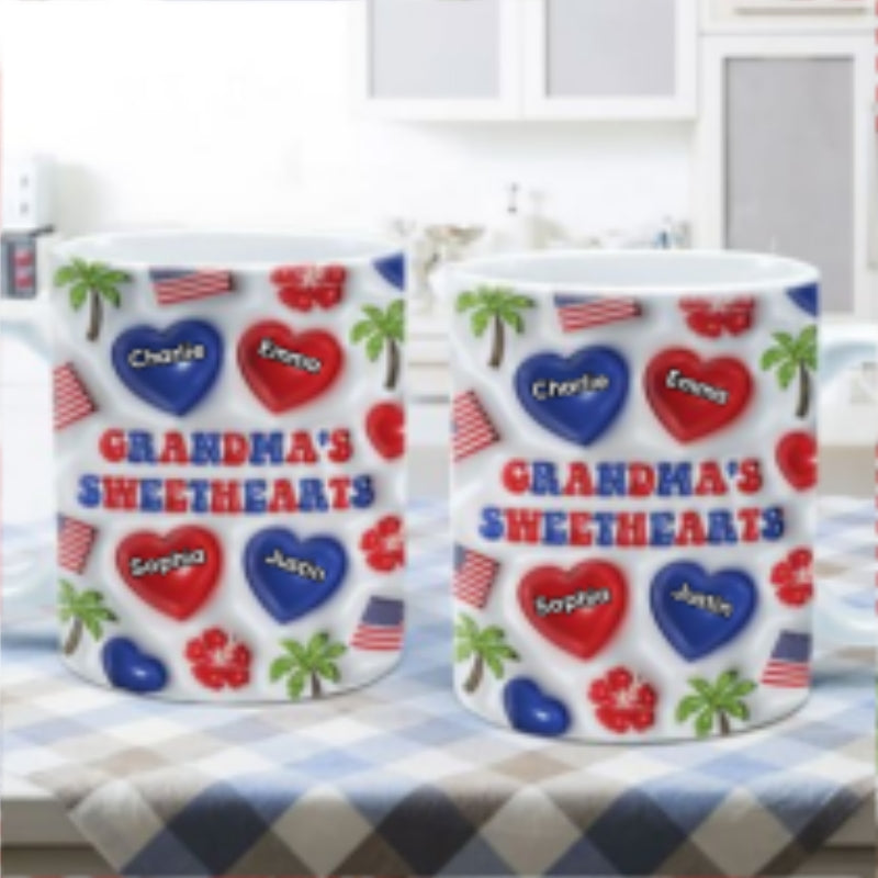 Grandma's Sweetheart Personalized 3D Inflated Mug, 4th Of July Gift For Grandma