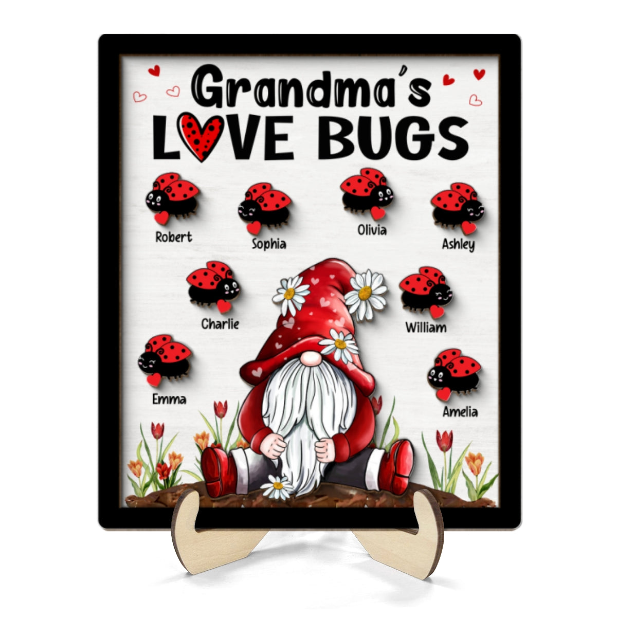 Grandma¡®s Love Bugs Gnome Personalized 2-Layer Wooden Plaque