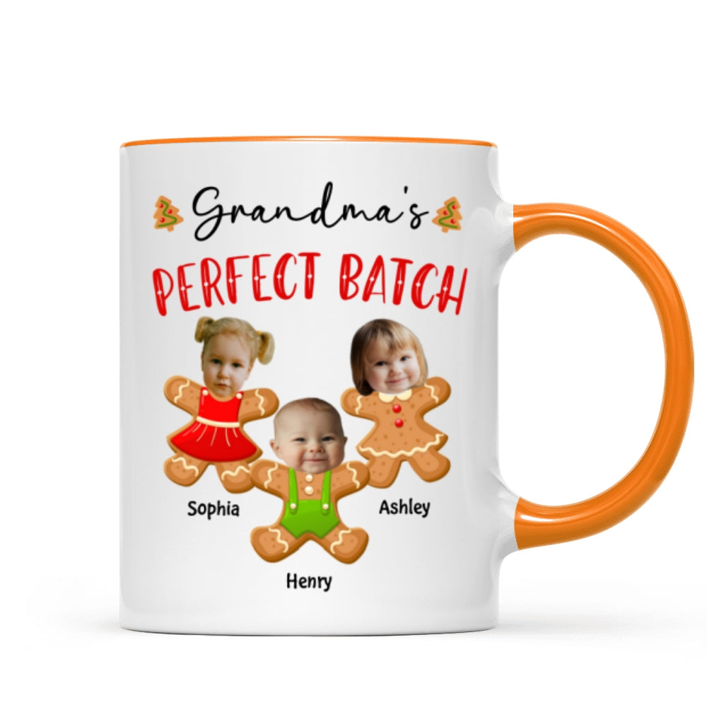 Grandma's Perfect Batch Cute Grandkids Photo Gingerbread Christmas Personalized Mug