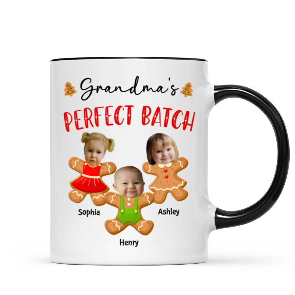 Grandma's Perfect Batch Cute Grandkids Photo Gingerbread Christmas Personalized Mug