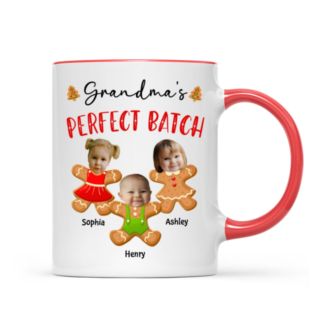 Grandma's Perfect Batch Cute Grandkids Photo Gingerbread Christmas Personalized Mug
