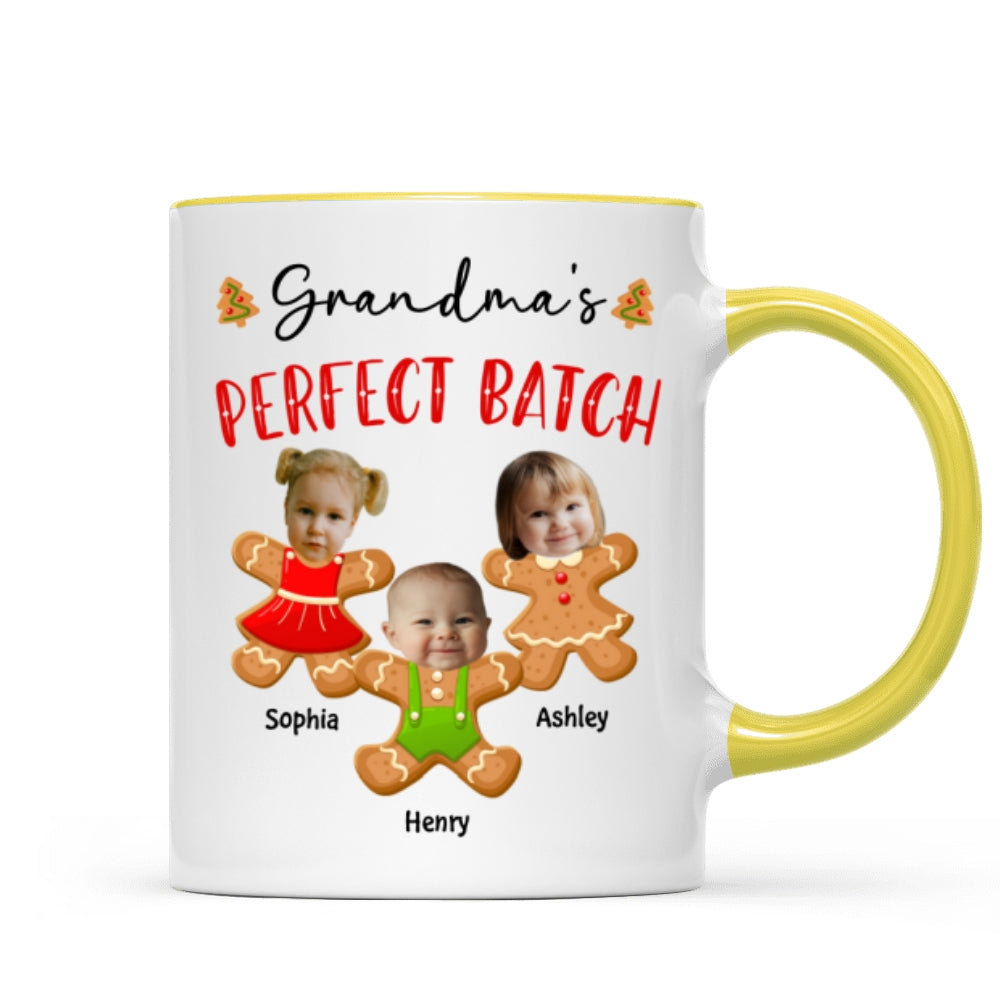 Grandma's Perfect Batch Cute Grandkids Photo Gingerbread Christmas Personalized Mug