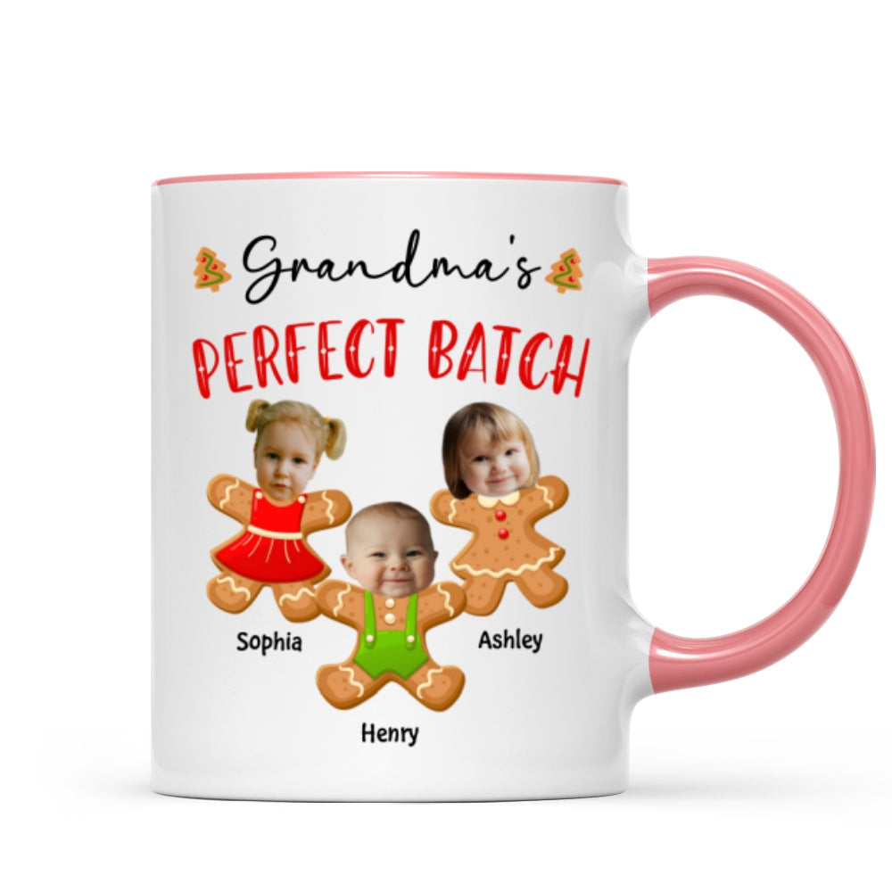 Grandma's Perfect Batch Cute Grandkids Photo Gingerbread Christmas Personalized Mug
