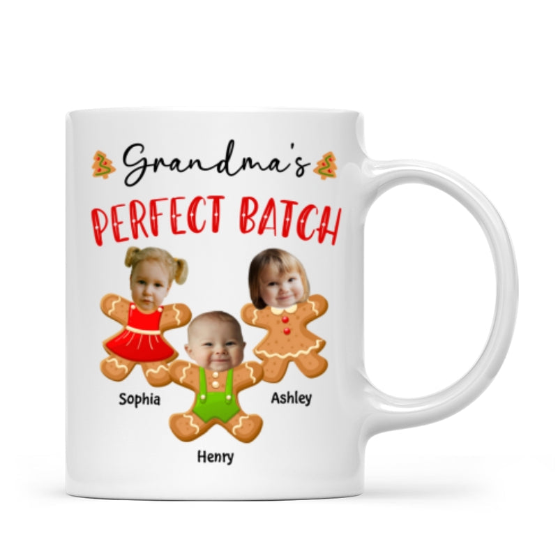 Grandma's Perfect Batch Cute Grandkids Photo Gingerbread Christmas Personalized Mug