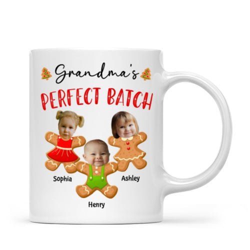 Grandma's Perfect Batch Cute Grandkids Photo Gingerbread Christmas Personalized Mug