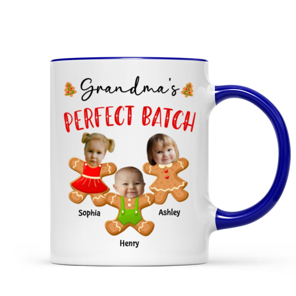 Grandma's Perfect Batch Cute Grandkids Photo Gingerbread Christmas Personalized Mug