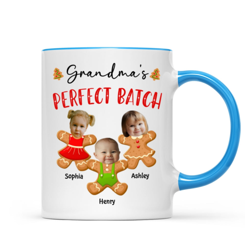 Grandma's Perfect Batch Cute Grandkids Photo Gingerbread Christmas Personalized Mug