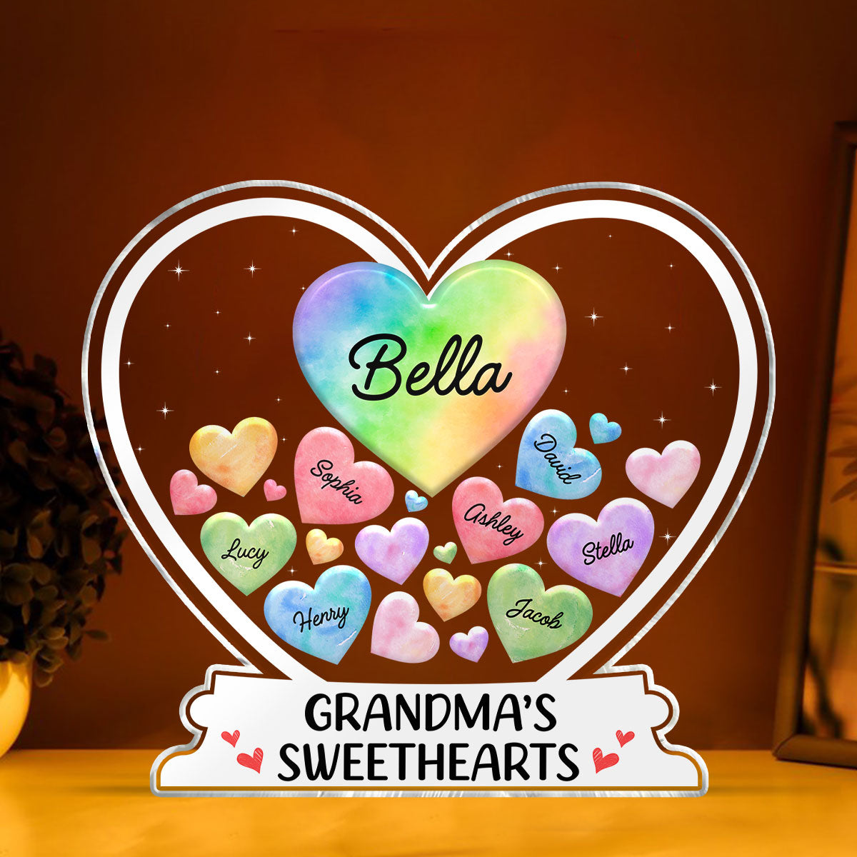 Grandma¡®s Sweethearts Colorful Hearts In Heart Personalized Acrylic Block Plaque, Mother¡¯s Day Gift For Grandma, Mom