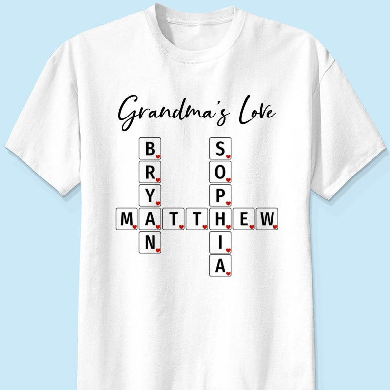 Grandma's Love Beautiful Crossword Art Puzzle Personalized Shirt