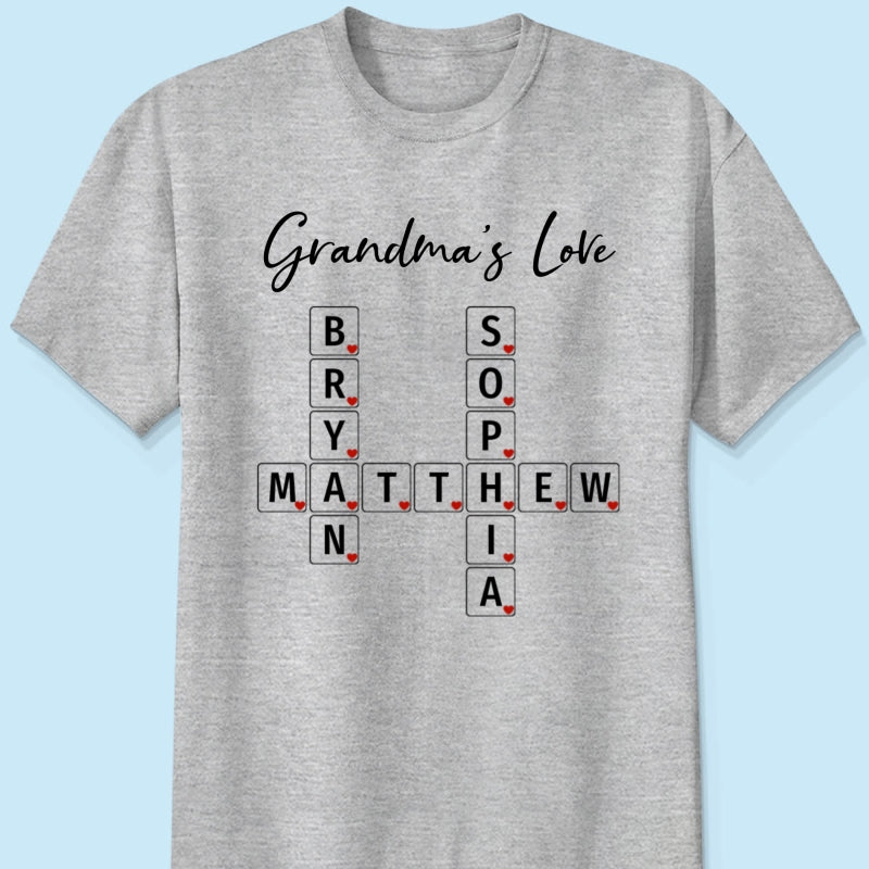 Grandma's Love Beautiful Crossword Art Puzzle Personalized Shirt