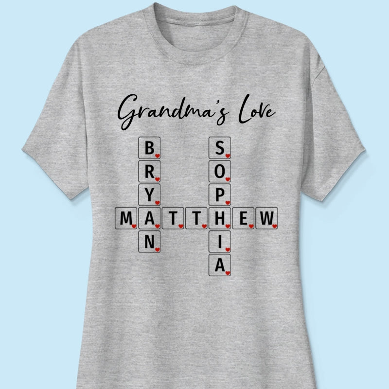 Grandma's Love Beautiful Crossword Art Puzzle Personalized Shirt
