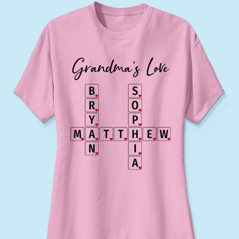 Grandma's Love Beautiful Crossword Art Puzzle Personalized Shirt