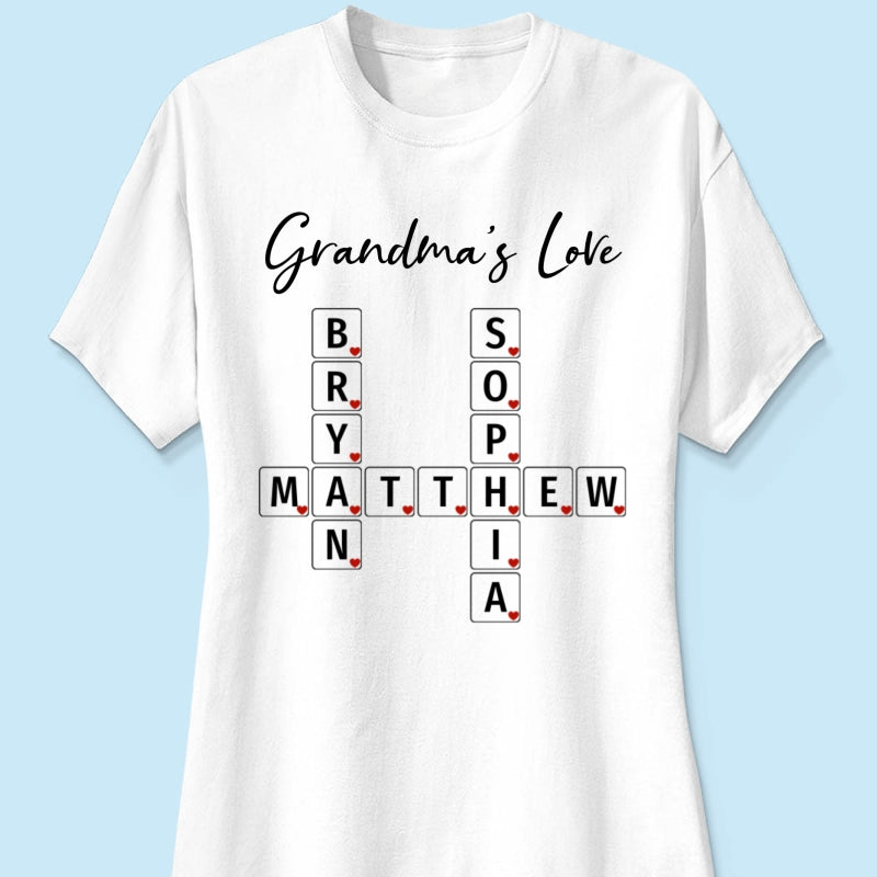 Grandma's Love Beautiful Crossword Art Puzzle Personalized Shirt
