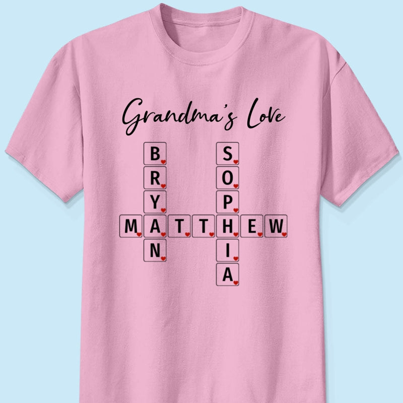 Grandma's Love Beautiful Crossword Art Puzzle Personalized Shirt