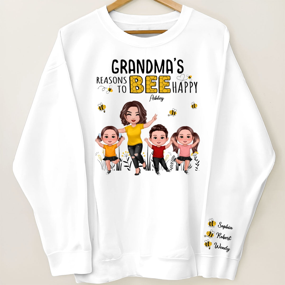 Grandma's Reasons To Be Happy Personalized Sleeved Printed Sweatshirt, Gift For Grandma