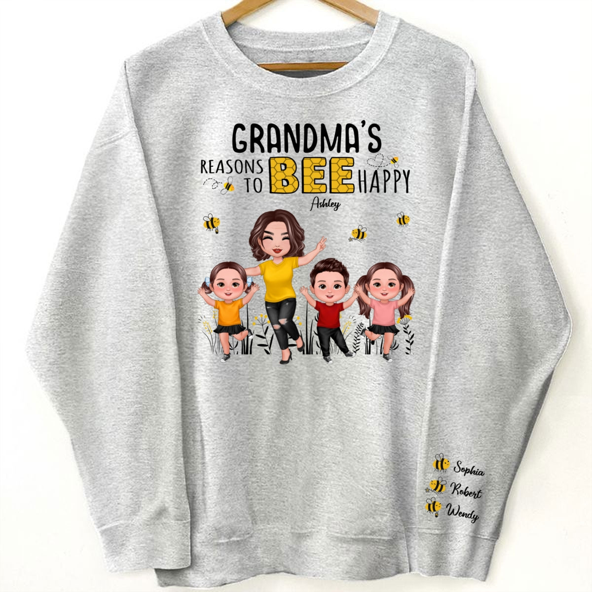 Grandma's Reasons To Be Happy Personalized Sleeved Printed Sweatshirt, Gift For Grandma