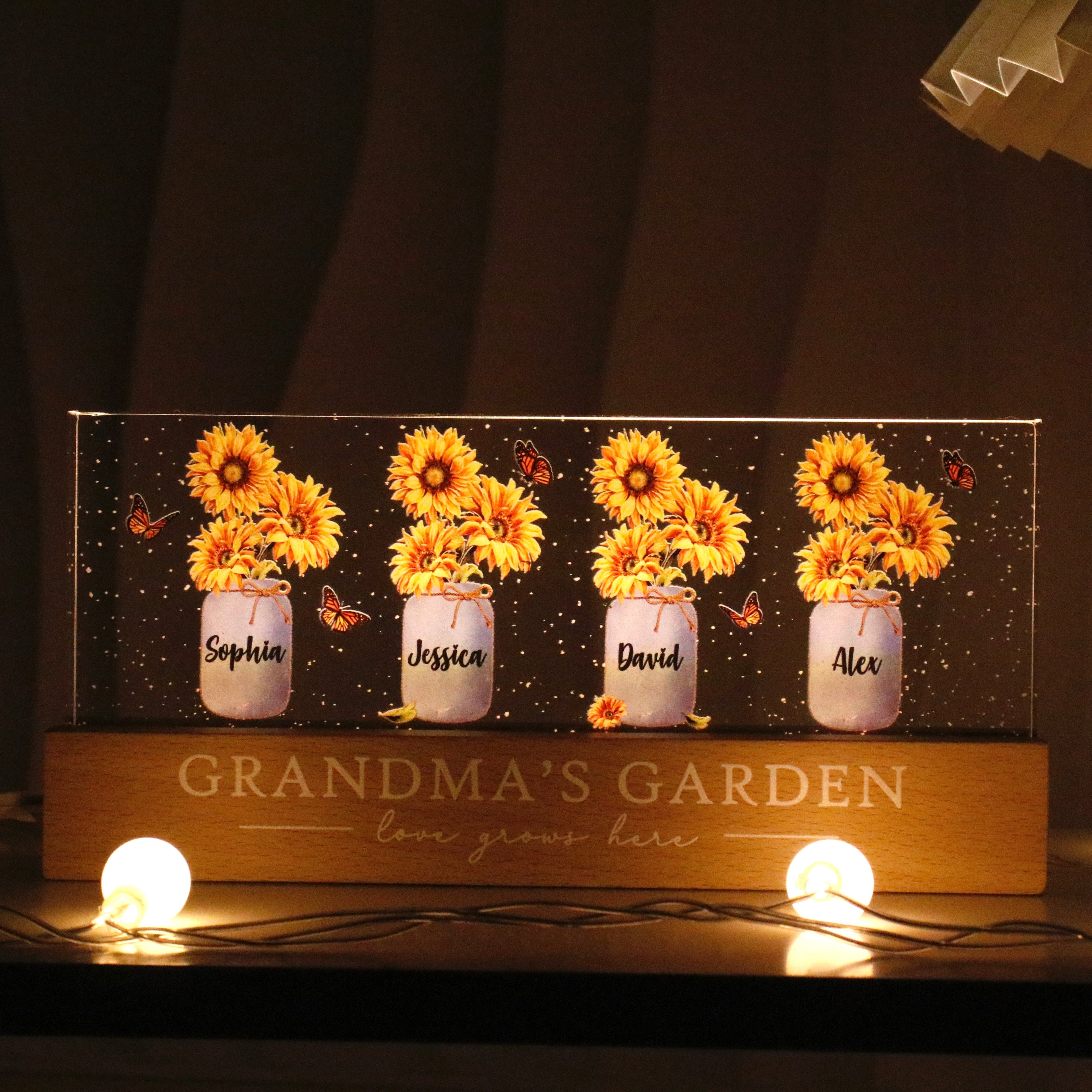 Grandma¡®s Mom Garden Sunflower Personalized Acrylic Block LED Night Light