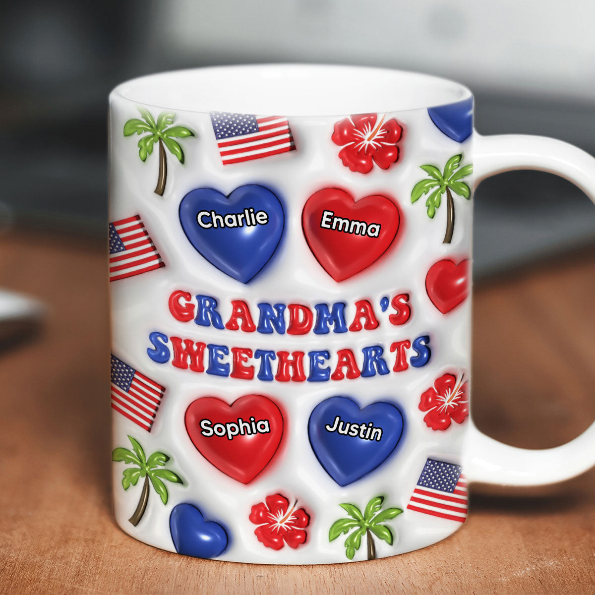 Grandma's Sweetheart Personalized 3D Inflated Mug, 4th Of July Gift For Grandma