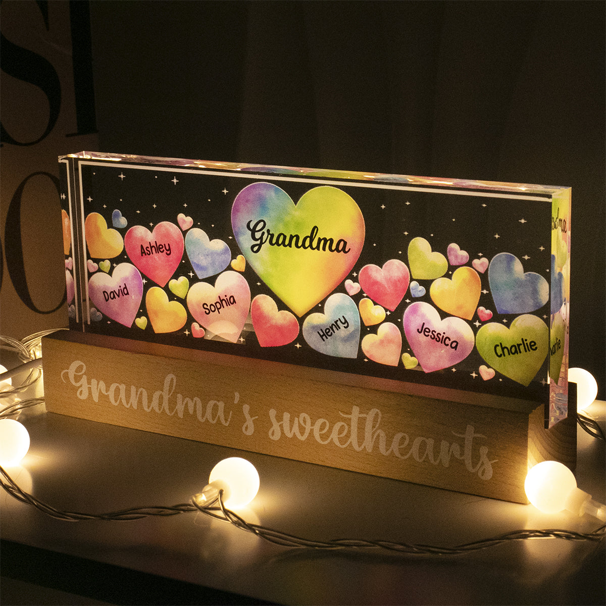 Grandma¡®s Mom Sweethearts Personalized Acrylic Block LED Night Light