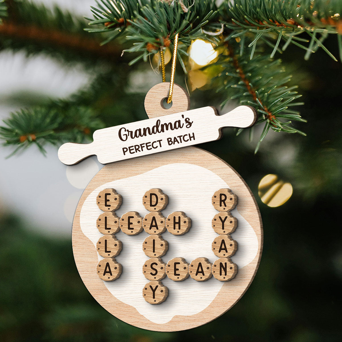 Grandma's Perfect Batch Cookies Crossword Puzzle Personalized 2-Layer Wooden Ornament