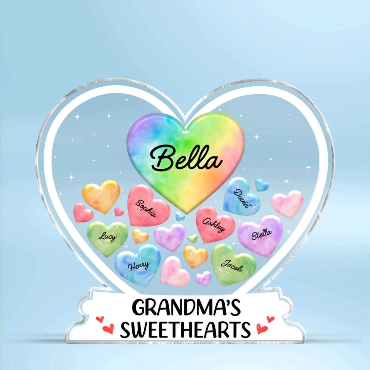 Grandma¡®s Sweethearts Colorful Hearts In Heart Personalized Acrylic Block Plaque, Mother¡¯s Day Gift For Grandma, Mom